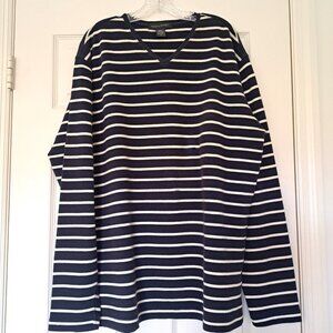 Banana Republic V-Neck Knit Pullover Cotton Blend Navy White Stripe 2YK Size XL
